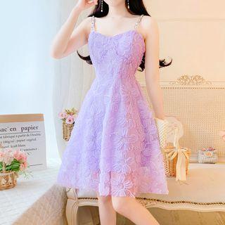 Spaghetti Strap Mini A-line Dress / Chiffon Jacket / Set