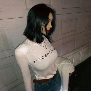 Mock-neck Letter Print Top