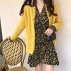 Floral Long-sleeve A-line Dress / Cardigan