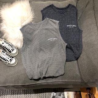 Letter Embroidered Striped Tank Top