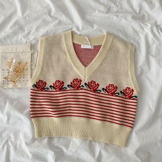Rose Print Sweater Vest