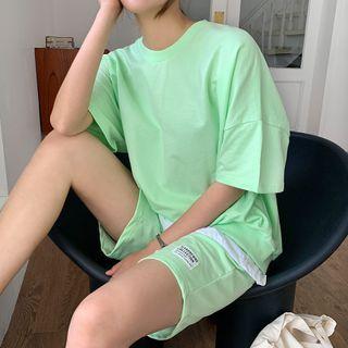 Set: Layered-hem Top + Sweat Shorts