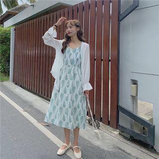 Printed Strappy Midi Chiffon Dress / Light Jacket