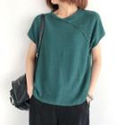 Short-sleeve Button-accent Knit Top