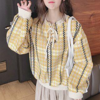Lace-up Plaid Pullover