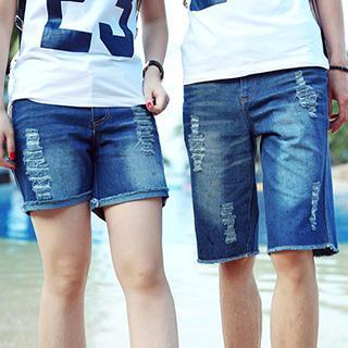 Distressed Couple Matching Denim Shorts