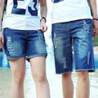 Distressed Couple Matching Denim Shorts