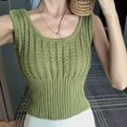 Sleeveless Cable Knit Top Avocado Green - One Size