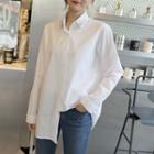 Faux-pearl Collar Cotton Shirt Ivory - One Size