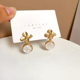 Flower Resin Disc Alloy Dangle Earring 1 Pair - Gold & White - One Size