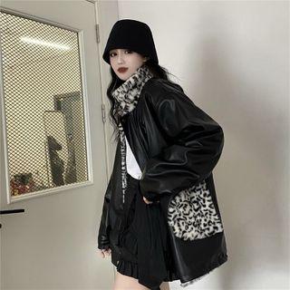 Leopard Print Faux Leather Zip Jacket