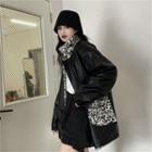 Leopard Print Faux Leather Zip Jacket