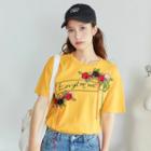 Flower-embroidered Short-sleeved T-shirt