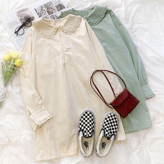 Long-sleeve Plain Ruffle Trim Dress