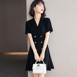 Short-sleeve Double-breasted Plain Blazer Dress