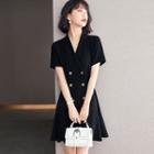 Short-sleeve Double-breasted Plain Blazer Dress