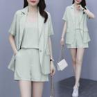 Set: Short-sleeve Blazer + Shorts + Camisole Top