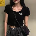 Short-sleeve Zip Cropped Knit Top