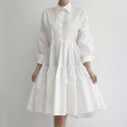 Puff-sleeve A-line Shirtdress / V-neck Sweater Vest