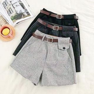 Plain High-waist Shorts With Belt