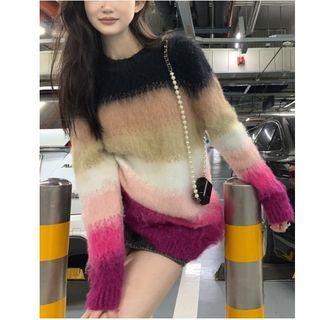 Color Block Sweater Black & White & Brown - One Size