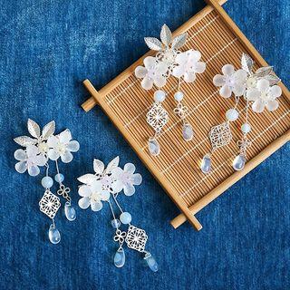Set Of 2: Flower Hair Clip 1 Pair - Pearl Flower Hair Clip - One Size