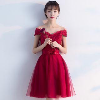 Cap-sleeve Off-shoulder Mesh Panel A-line Cocktail Dress (various Designs)