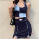 Set: Two-tone Tank Top + Mini Pencil Skirt