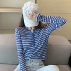 Long Sleeve Striped Button Knit Top