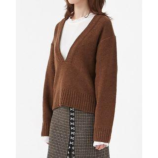 Deep V-neck Wool Blend Sweater