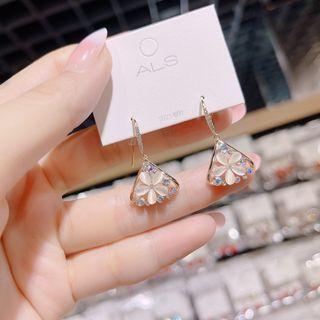 Flower Cat Eye Stone Rhinestone Dangle Earring 1 Pair - Gold - One Size