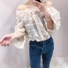 Flower Applique Sheer Off-shoulder Top