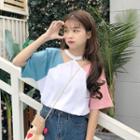 Color-block Elbow Sleeve T-shirt