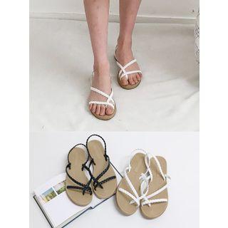 Toe-loop Braided-strap Flat-heel Sandals