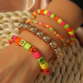 Lettering Bead Acrylic Bracelet 01 - Blue & Yellow & Black & Orange - One Size