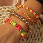 Lettering Bead Acrylic Bracelet 01 - Blue & Yellow & Black & Orange - One Size