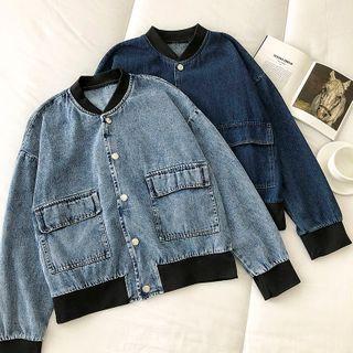 Long-sleeve Single-breasted Two Tone Denim Jacket