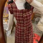 Plaid Overall Midi A-line Dress / Mock-neck Long-sleeve Top