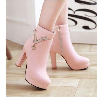 Rhinestone Platform Chunky-heel Short Boots
