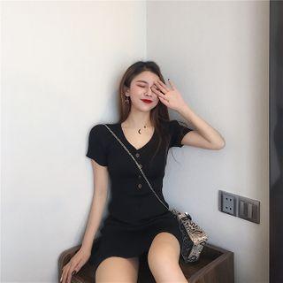 High Waist Short-sleeved Knit Dress