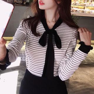 Contrast Tie-neck Stripe Top