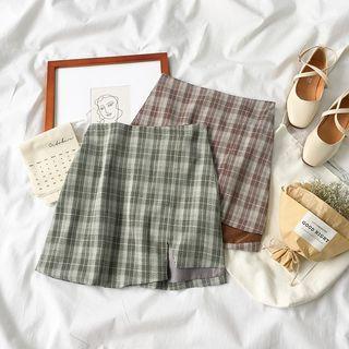 Plaid Asymmetrical A-line Mini Skirt