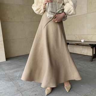 Knitted Flared Maxi Skirt Beige - One Size