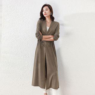 Knit Drawstring Semi High-neck Cardigan