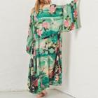 Print Light Long Jacket Green - One Size