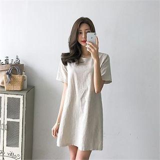 Round-neck Linen Blend Mini Dress