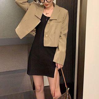 Cropped Button-up Jacket / Sleeveless Mini Sheath Dress / Set