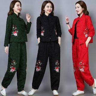 Set: Frog Buttoned Jacket + Wide-leg Pants