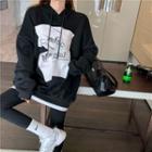 Mock Two-piece Lettering Print Hoodie Black - One Size
