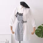 Patchwork 3/4-sleeved Shirtdress With Belt White - One Size